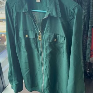 Green Zip-Up Women's Blouse